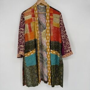 John Mark Women's Kimono Open Front Jacket Sunflower Fall Colors Boho Medium